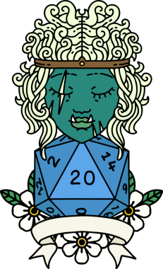 Retro Dövme Biçimi Yarı Ork Barbar Karakteri Bir insan tarafından çizilmiş doğal 20 zar