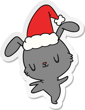 Bir insan tarafından çizilmiş kawai tavşanının el çizimi Noel çıkartması.