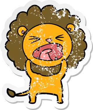 Bir insan tarafından çizilmiş karikatür aslanının sıkıntılı çıkartması.