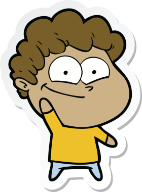 Bir insan tarafından çizilmiş mutlu bir adamın çıkartması.