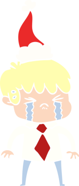 Bir insanın çizdiği Noel Baba şapkasıyla ağlayan bir çocuğun el çizimi düz bir resim.