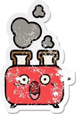 Bir insan tarafından çizilmiş bir ekmek kızartma makinesinin hüzünlü çıkartması.