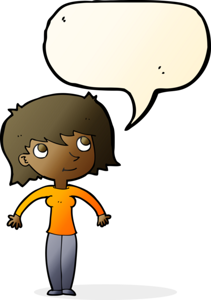 Bir insan tarafından çizilmiş bir konuşma balonuyla omuz silken karikatür kadın.