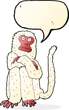 Bir insan tarafından çizilmiş konuşma balonlu çizgi maymun.