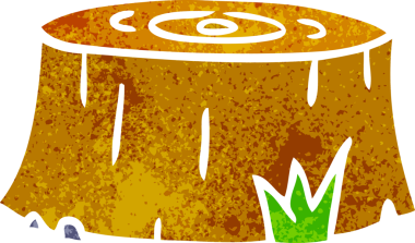 Bir insan tarafından çizilmiş bir ağaç kütüğünün el çizimi karikatürü.