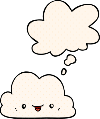 Bir insan tarafından çizilmiş çizgi roman tarzında düşünce baloncuğu olan şirin bir çizgi film bulutu.