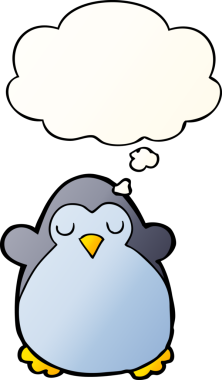 Düşünce baloncuğu olan karikatür pengueni bir insan tarafından çizilmiş.