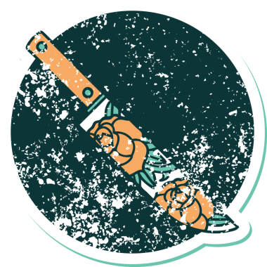 Bir hançerin ve bir insanın çizdiği çiçeklerin sembolik dövmesi.