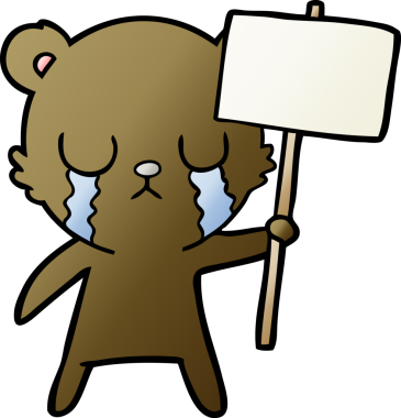 Bir insan tarafından çizilmiş işaretli ağlayan çizgi film ayısı.