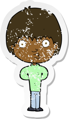 Bir insan tarafından çizilmiş ıslık çalan bir çizgi filmin gerilimli retro yapıştırması.