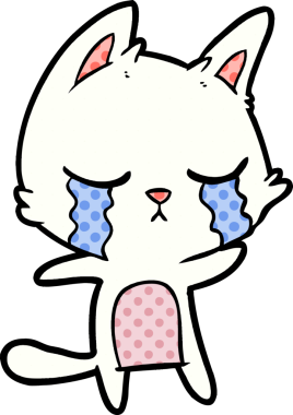 Bir insan tarafından çizilmiş ağlayan çizgi film kedisi.