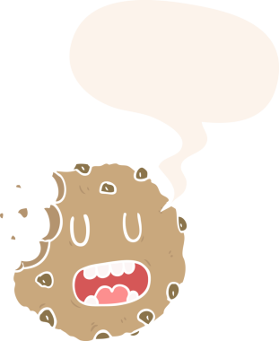 bir insan tarafından çizilmiş, konuşma baloncuklu çizgi film kurabiyesi.