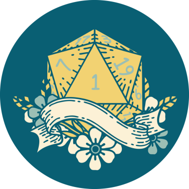 Retro Dövme Biçimi Doğal Bir d20 zar bir insan tarafından çizildi