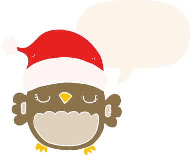 Bir insan tarafından çizilmiş konuşma baloncuğu olan sevimli noel baykuşu.