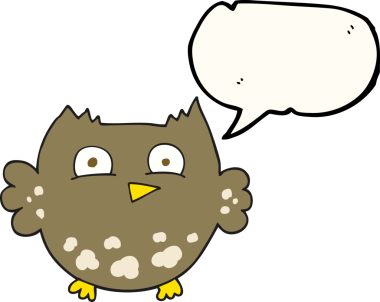 Bir insan tarafından çizilmiş serbest konuşma balonu karikatürü küçük baykuş.