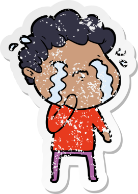 Bir insan tarafından çizilmiş ağlayan bir karikatürcünün sıkıntılı çıkartması.