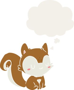 Düşünce baloncuğu olan çizgi film sincabı insan tarafından çizilmiş.