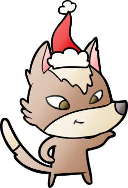 Bir insan tarafından çizilmiş Noel Baba şapkası giymiş bir kurdun gradyan çizimi.