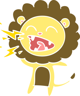 Düz renkli karikatür kükreyen aslan bir insan tarafından çizilmiş.