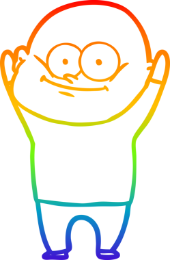 Gökkuşağı gradyan çizgi çizimi bir insan tarafından çizilmiş kel bir adamın çizimi