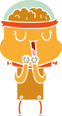 Bir insan tarafından çizilmiş mutlu düz renkli çizgi film robotu