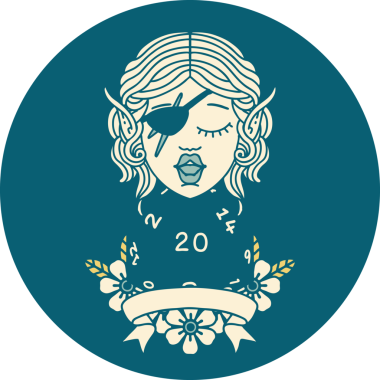 Retro Dövme Tarzı Bir insan tarafından çizilmiş doğal yirmilik zarlı düzenbaz karakter