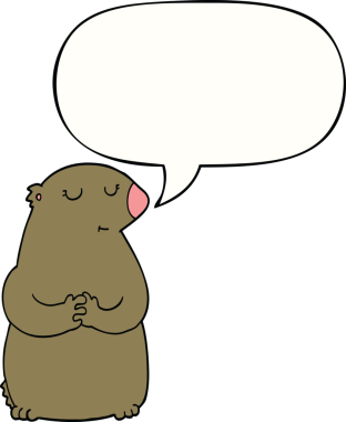 Bir insan tarafından çizilmiş konuşma balonu olan sevimli çizgi film ayısı.