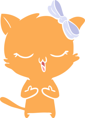 Bir insan tarafından çizilmiş düz renkli çizgi film kedisi.