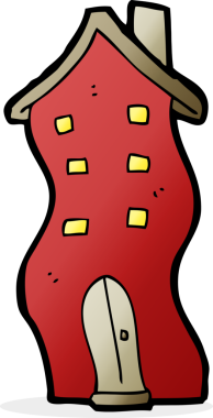 Bir insan tarafından çizilmiş karikatür evi.