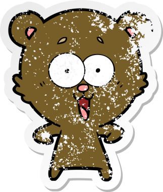 Bir insan tarafından çizilmiş gülen oyuncak ayının sıkıntılı çıkartması.