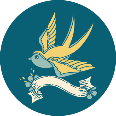 Bir insan tarafından çizilmiş bir kırlangıç sancağıyla dövme stili simgesi