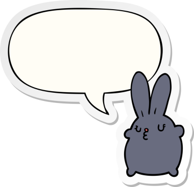 Bir insan tarafından çizilmiş baloncuk çıkartmalı şirin çizgi film tavşanı.