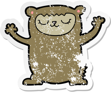 Bir insan tarafından çizilmiş şirin bir ayının sıkıntılı çıkartması.