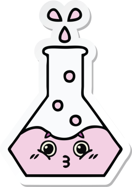 Bir insan tarafından çizilmiş sevimli bir karikatür bilim şişesinin etiketi.
