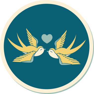 Geleneksel kırlangıç stili dövme çıkartması ve bir insan tarafından çizilmiş kalp.