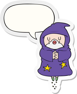 bir insan tarafından çizilmiş konuşma kabarcığı etiketli yüzen çizgi film sihirbazı