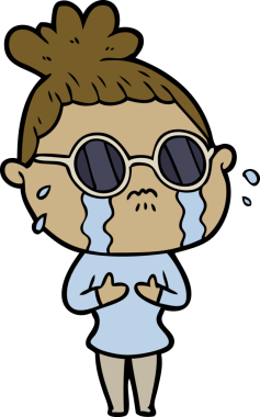 Bir insan tarafından çizilmiş siyah gözlüklü, ağlayan bir kadın.