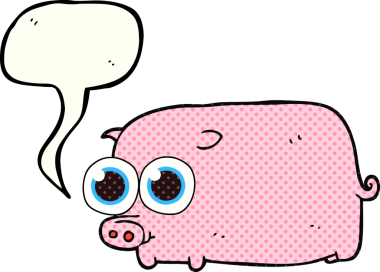 El yazısıyla çizilmiş çizgi roman konuşma balonu domuz yavrusu. Bir insan tarafından çizilmiş kocaman güzel gözleri var.