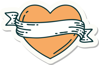 Bir insan tarafından çizilmiş geleneksel bir kalp ve bayrak stili dövme çıkartması.