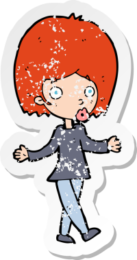 Bir insan tarafından çizilmiş, kafası karışmış bir karikatürün gerilimli çıkartması.