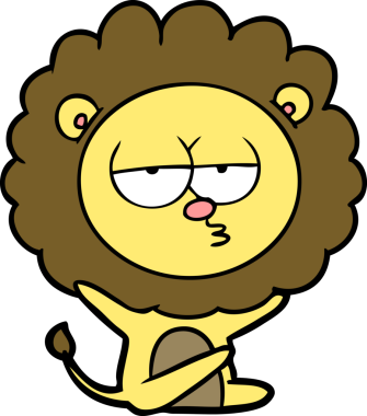 Bir insan tarafından çizilmiş canı sıkkın bir aslan.