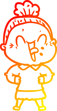 Bir insan tarafından çizilmiş mutlu, yaşlı bir kadının sıcak çizgi çizimi.