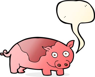 Bir insan tarafından çizilmiş konuşma balonlu çizgi film domuzu.