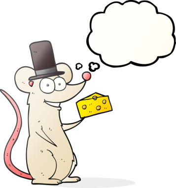 Bir insan tarafından çizilmiş peynirli serbest çizim düşünce balonu faresi.