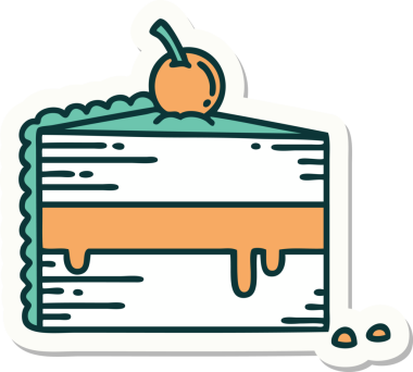 Bir insan tarafından çizilmiş geleneksel bir pasta dilimi şeklinde dövme çıkartması.