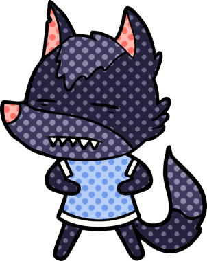 Bir insan tarafından çizilen dişleri gösteren bir kurt çizgi filmi.