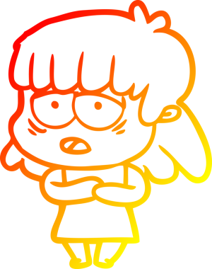 Bir insan tarafından çizilmiş, karikatür çizen, yorgun bir kadın.