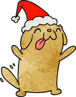 Bir insan tarafından çizilmiş kawaii köpeği desenli bir Noel karikatürü.