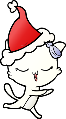 Bir insan tarafından çizilmiş Noel Baba şapkası takan bir kedinin el çizimi çizgi filmi.