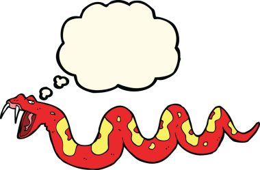 Bir insan tarafından çizilmiş düşünce balonlu zehirli yılan çizgi filmi.